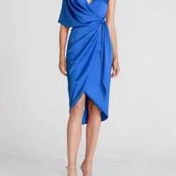 Theia women Candace Wrap Cocktail Dress in Azure
