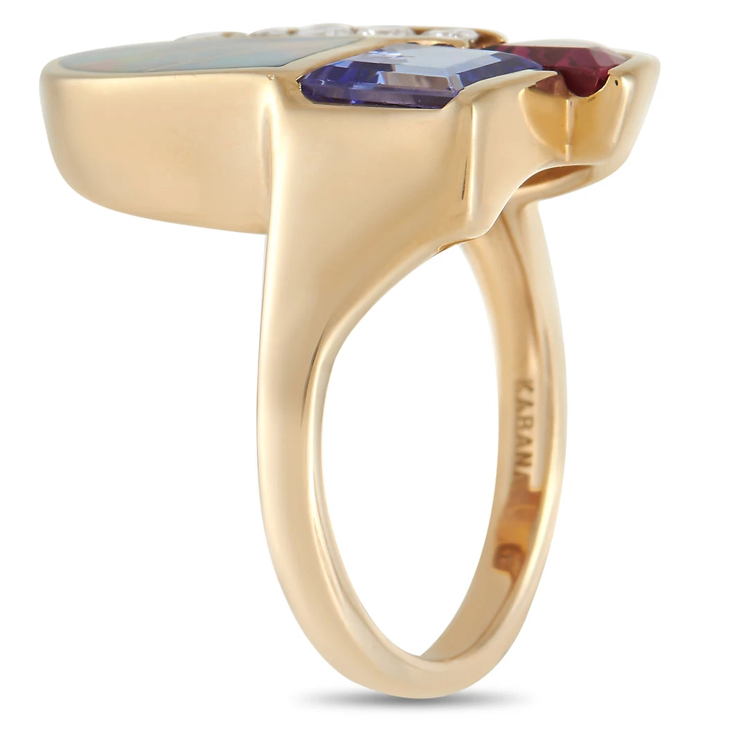 women Kabana 14K Yellow Gold 0.20 ct Diamond, Tourmaline, Tanzanite, and Inlaid Opal Ring 4 women Kabana 14K Yellow Gold 0.20 ct Diamond, Tourmaline, Tanzanite, and Inlaid Opal Ring - Image 2