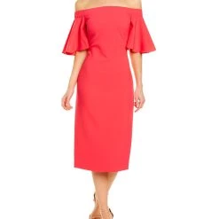 women Theia Off-The-Shoulder Midi Dress