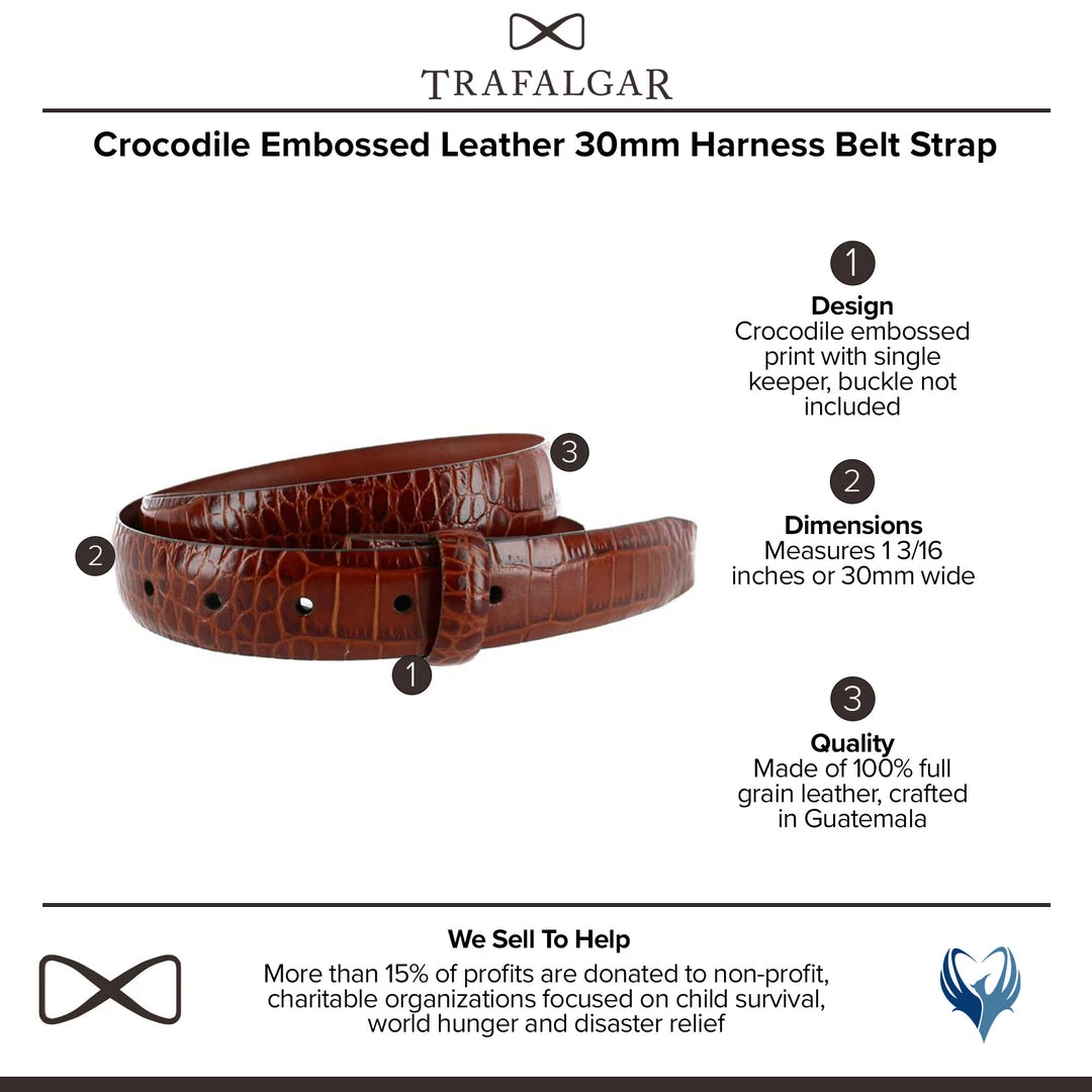 Trafalgar men Crocodile Embossed Leather 30mm Harness Belt Strap 5 Trafalgar men Crocodile Embossed Leather 30mm Harness Belt Strap - Image 3