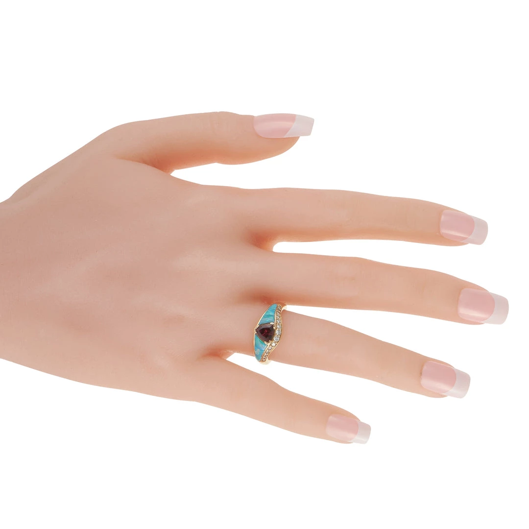 women Kabana 14K Yellow Gold 0.20 ct Diamond, Tourmaline, and Inlaid Opal Ring 5 women Kabana 14K Yellow Gold 0.20 ct Diamond, Tourmaline, and Inlaid Opal Ring - Image 3