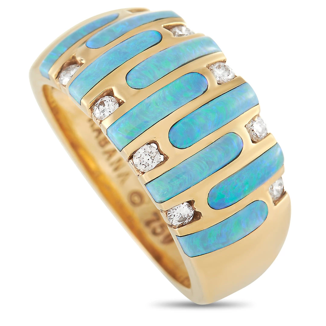 women Kabana 18K Yellow Gold 0.18 ct Diamond and Inlaid Opal Ring 3 women Kabana 18K Yellow Gold 0.18 ct Diamond and Inlaid Opal Ring