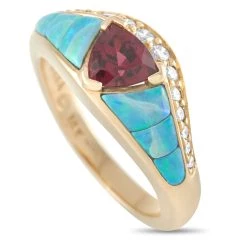 women Kabana 14K Yellow Gold 0.20 ct Diamond, Tourmaline, and Inlaid Opal Ring