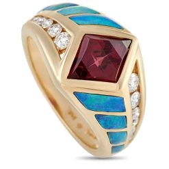 women Kabana 14K Yellow Gold 0.35 ct Diamond, Tourmaline, and Inlaid Opal Ring