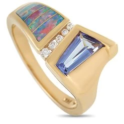 women Kabana 14K Yellow Gold 0.08 ct Diamond, Tanzanite, and Inlaid Opal Ring