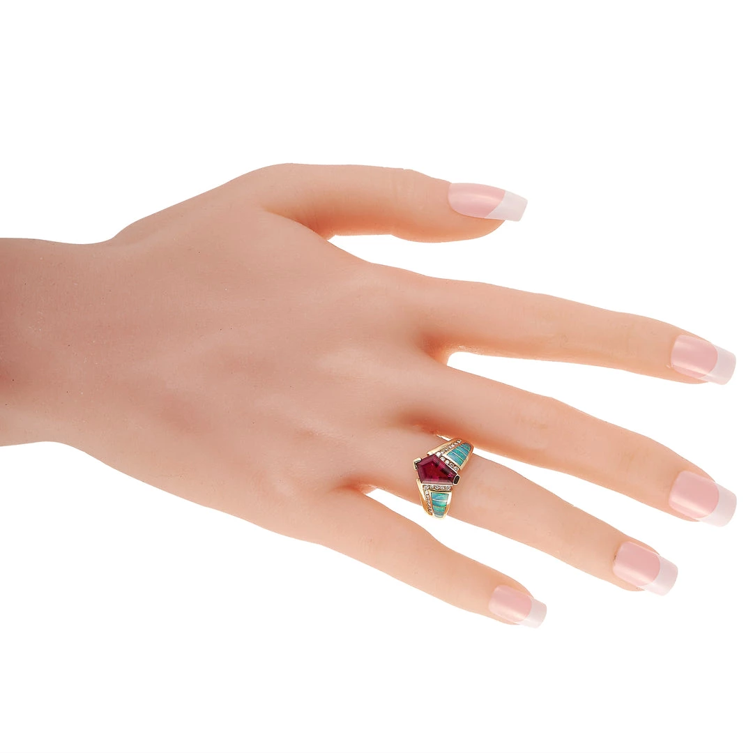 women Kabana 14K Yellow Gold 0.20 ct Diamond, Tourmaline and Inlaid Opal Ring 5 women Kabana 14K Yellow Gold 0.20 ct Diamond, Tourmaline and Inlaid Opal Ring - Image 3