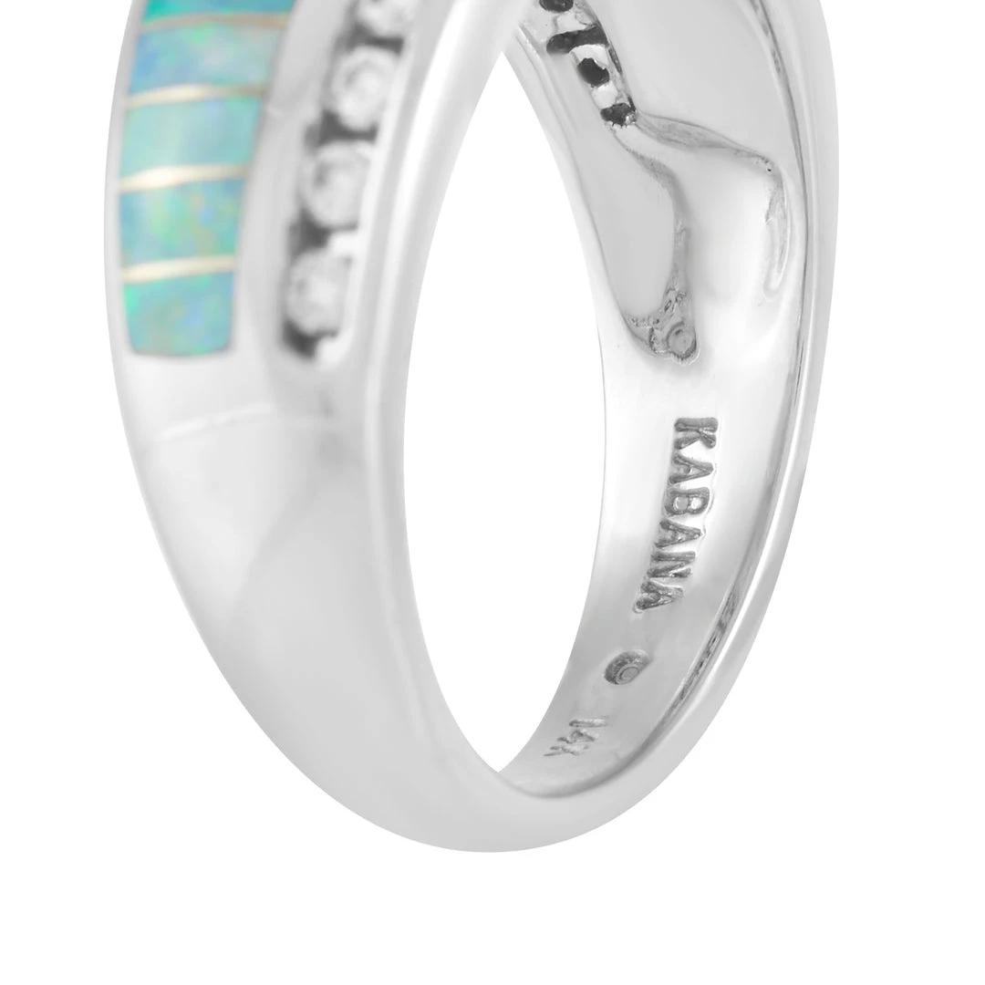 women Kabana 14K White Gold 0.35 ct Diamond, Aquamarine, and Inlaid Opal Ring 5 women Kabana 14K White Gold 0.35 ct Diamond, Aquamarine, and Inlaid Opal Ring - Image 4