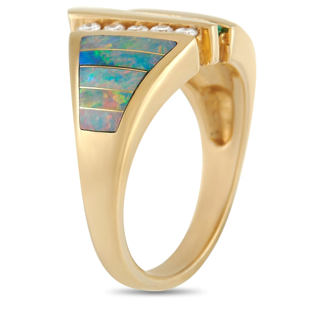 women Kabana 14K Yellow Gold 0.12 ct Diamond, Emerald, and Inlaid Opal Ring 4 women Kabana 14K Yellow Gold 0.12 ct Diamond, Emerald, and Inlaid Opal Ring - Image 2