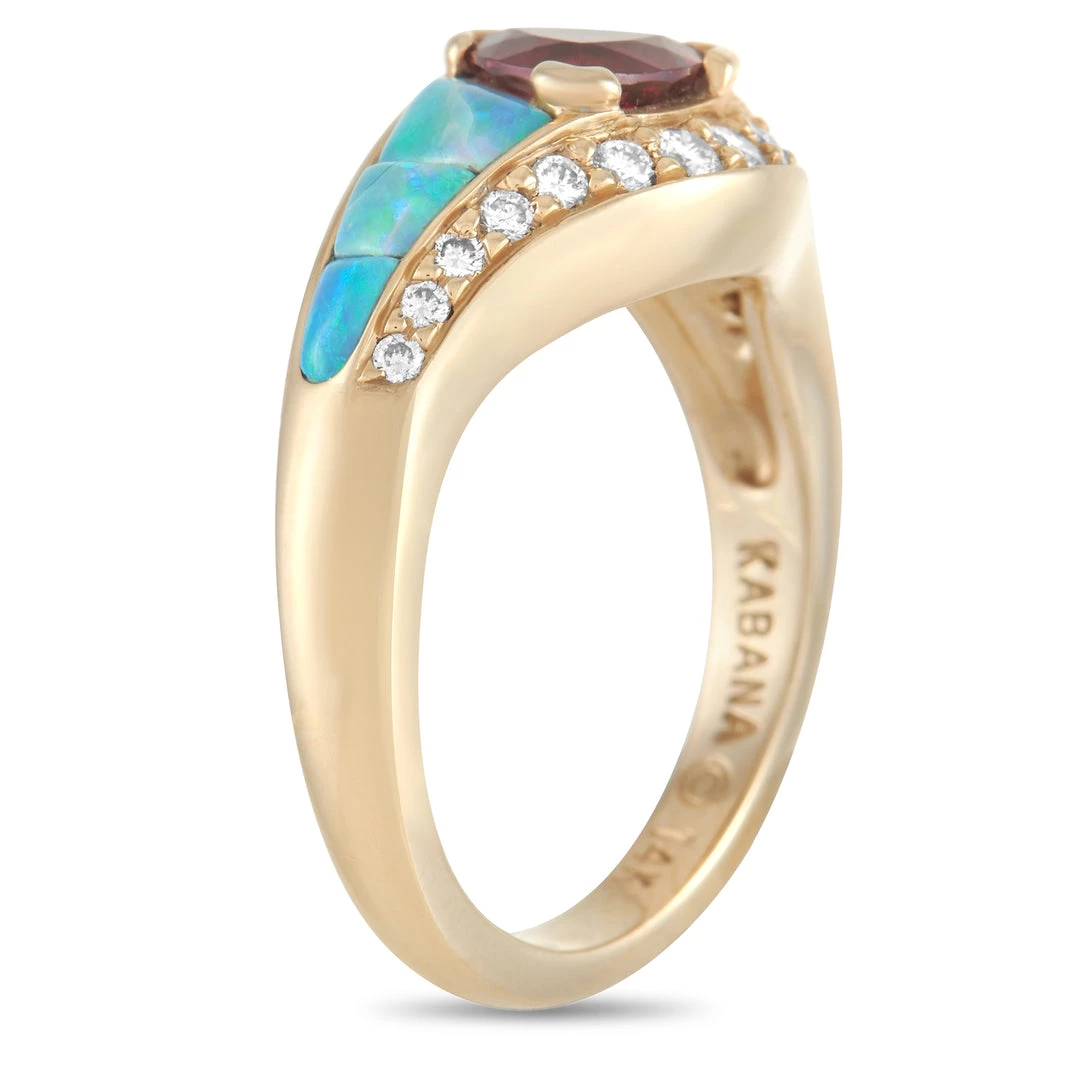 women Kabana 14K Yellow Gold 0.20 ct Diamond, Tourmaline, and Inlaid Opal Ring 4 women Kabana 14K Yellow Gold 0.20 ct Diamond, Tourmaline, and Inlaid Opal Ring - Image 2