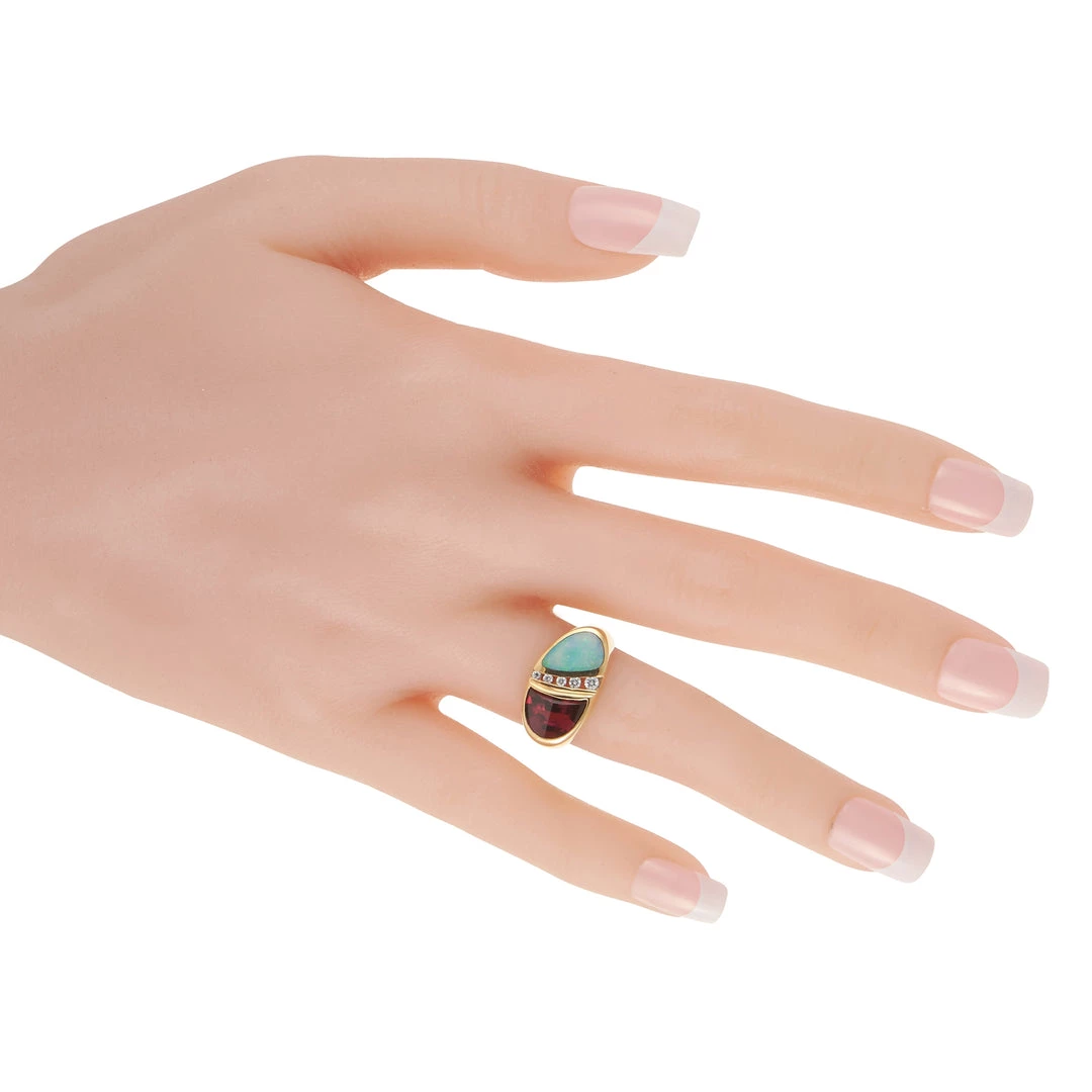 women Kabana 14K Yellow Gold 0.12 ct Diamond, Rubelite, and Inlaid Opal Ring 5 women Kabana 14K Yellow Gold 0.12 ct Diamond, Rubelite, and Inlaid Opal Ring - Image 3