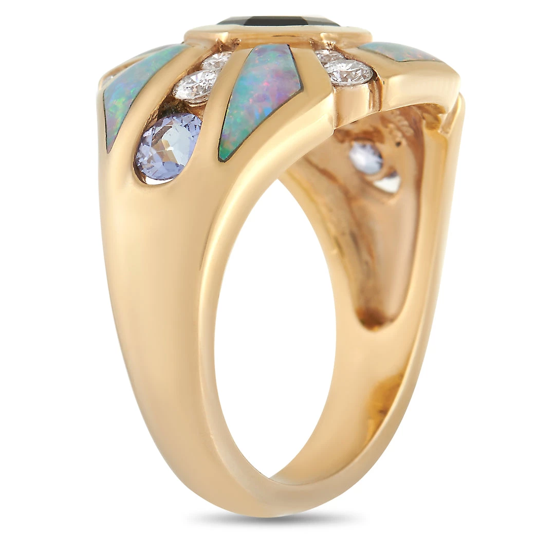 women Kabana 14K Yellow Gold 0.50 ct Diamond, Tourmaline, Tanzanite, and Inlaid Opal Ring 4 women Kabana 14K Yellow Gold 0.50 ct Diamond, Tourmaline, Tanzanite, and Inlaid Opal Ring - Image 2