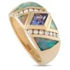 women Kabana 14K Yellow Gold 0.21 ct Diamond, Topaz, and Inlaid Opal Ring