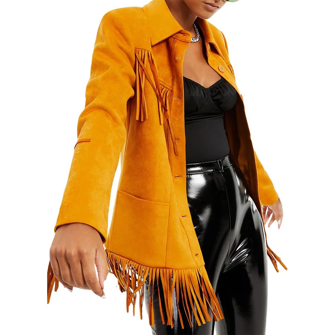 Danielle Bernstein Womens Faux Suede Fringe Jacket 5 Danielle Bernstein Womens Faux Suede Fringe Jacket - Image 3