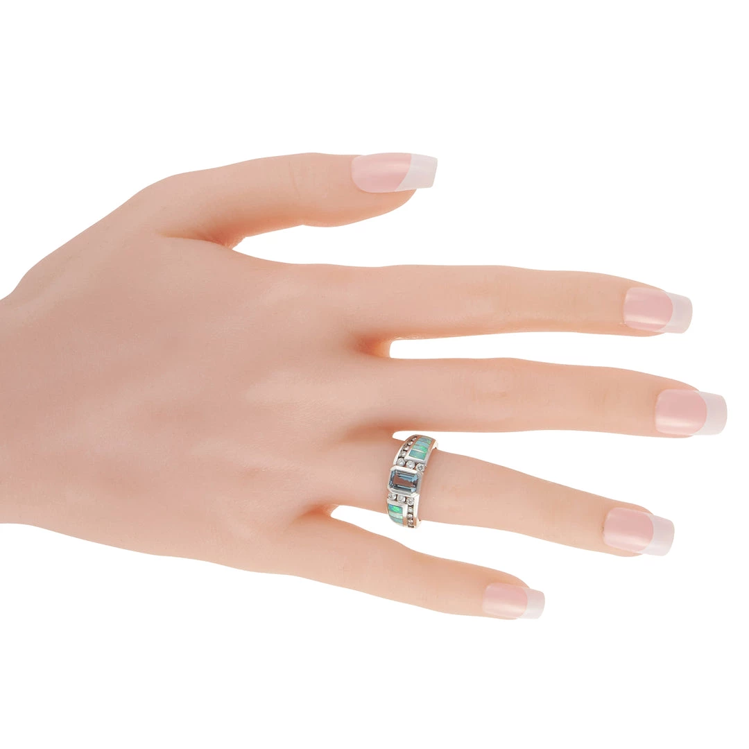 women Kabana 14K White Gold 0.35 ct Diamond, Aquamarine, and Inlaid Opal Ring 4 women Kabana 14K White Gold 0.35 ct Diamond, Aquamarine, and Inlaid Opal Ring - Image 3