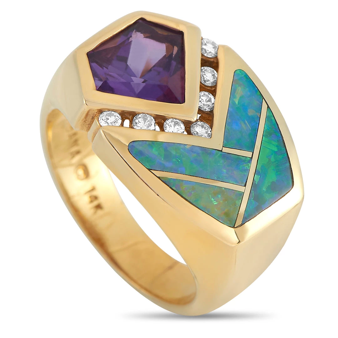 women Kabana 14K Yellow Gold 0.17 ct Diamond, Amethyst, and Opal Ring 3 women Kabana 14K Yellow Gold 0.17 ct Diamond, Amethyst, and Opal Ring