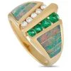women Kabana 14K Yellow Gold 0.12 ct Diamond, Emerald, and Inlaid Opal Ring