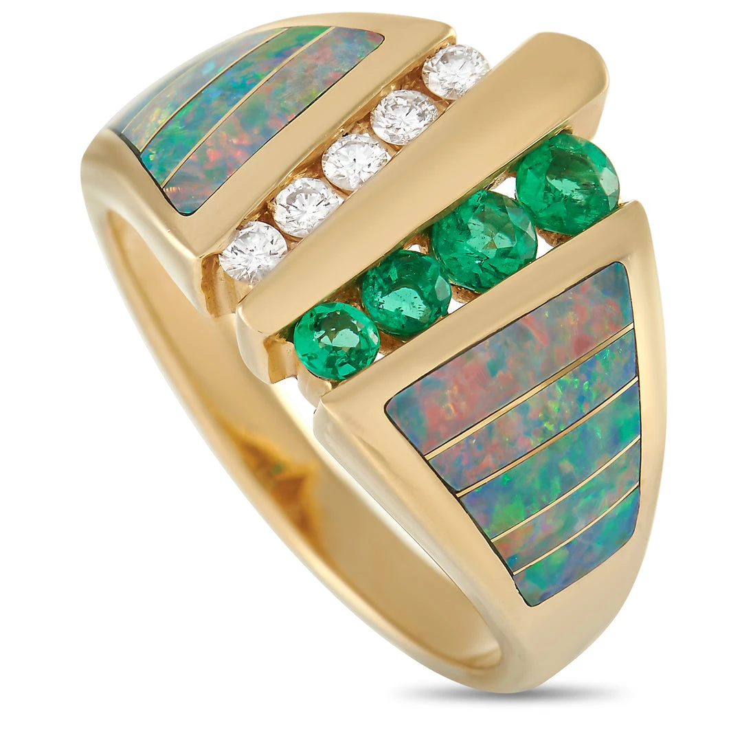 women Kabana 14K Yellow Gold 0.12 ct Diamond, Emerald, and Inlaid Opal Ring 3 women Kabana 14K Yellow Gold 0.12 ct Diamond, Emerald, and Inlaid Opal Ring