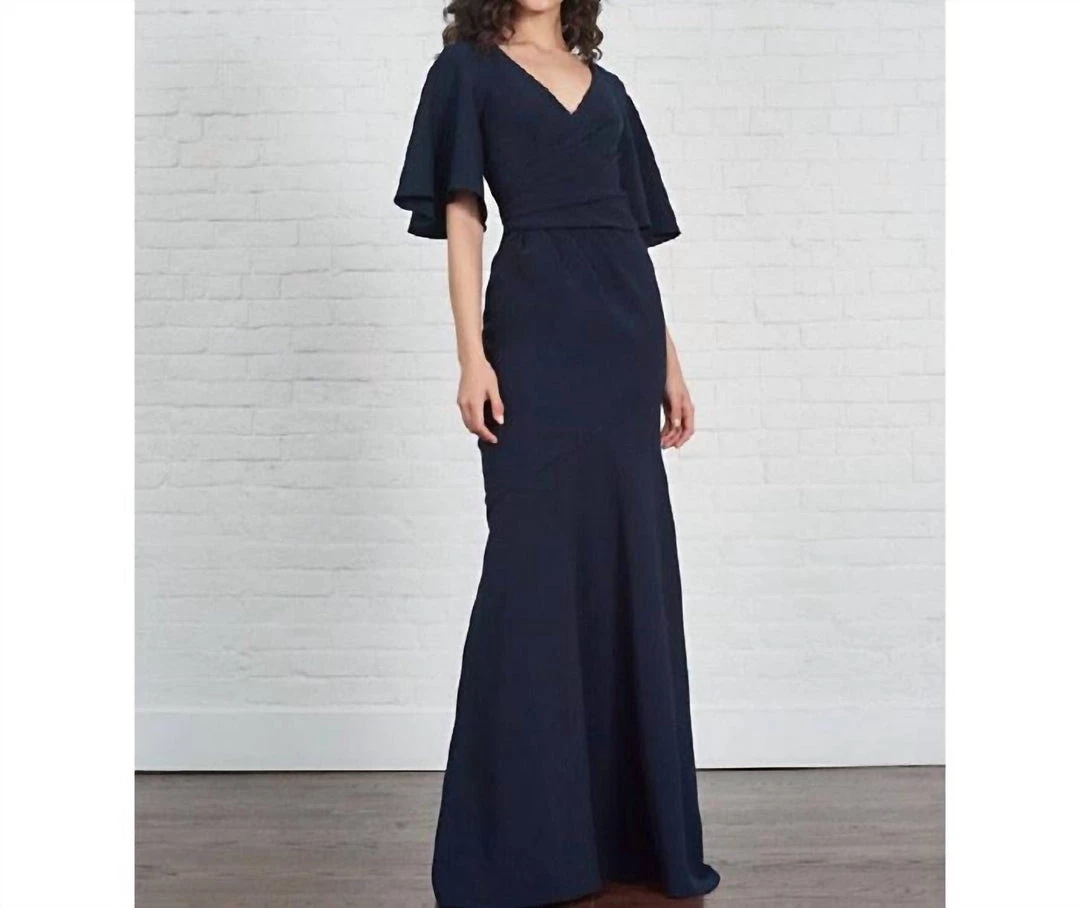 Theia women Stretch Crepe Gown in Navy 3 Theia women Stretch Crepe Gown in Navy