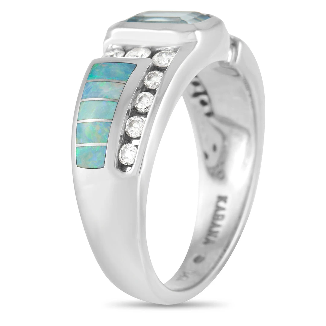 women Kabana 14K White Gold 0.35 ct Diamond, Aquamarine, and Inlaid Opal Ring 3 women Kabana 14K White Gold 0.35 ct Diamond, Aquamarine, and Inlaid Opal Ring - Image 2
