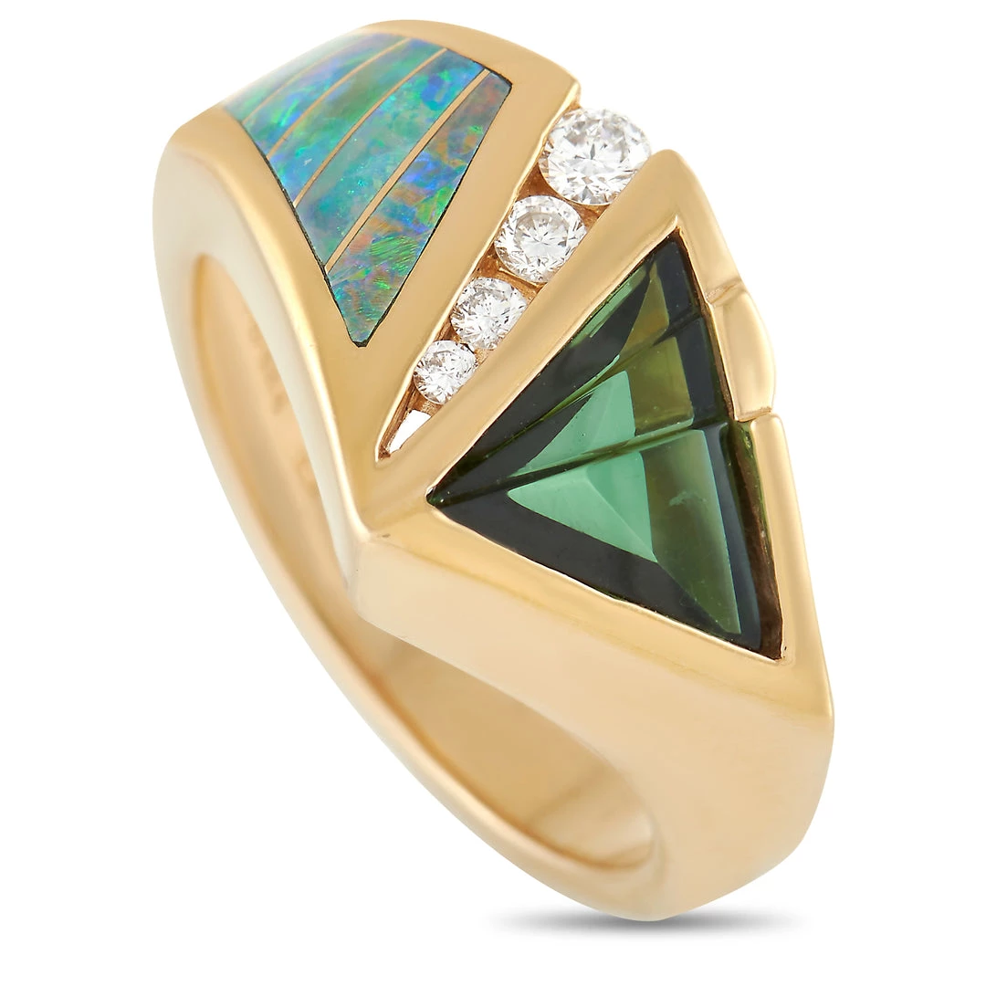 women Kabana 14K Yellow Gold 0.15 ct Diamond, Tourmaline, and Inlaid Opal Ring 3 women Kabana 14K Yellow Gold 0.15 ct Diamond, Tourmaline, and Inlaid Opal Ring