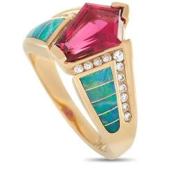 women Kabana 14K Yellow Gold 0.20 ct Diamond, Tourmaline and Inlaid Opal Ring