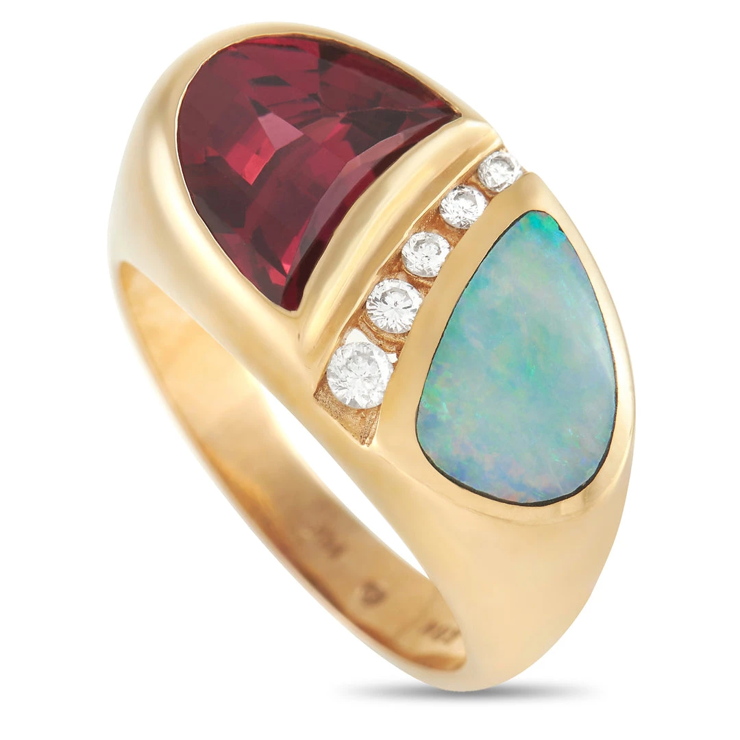 women Kabana 14K Yellow Gold 0.12 ct Diamond, Rubelite, and Inlaid Opal Ring 3 women Kabana 14K Yellow Gold 0.12 ct Diamond, Rubelite, and Inlaid Opal Ring