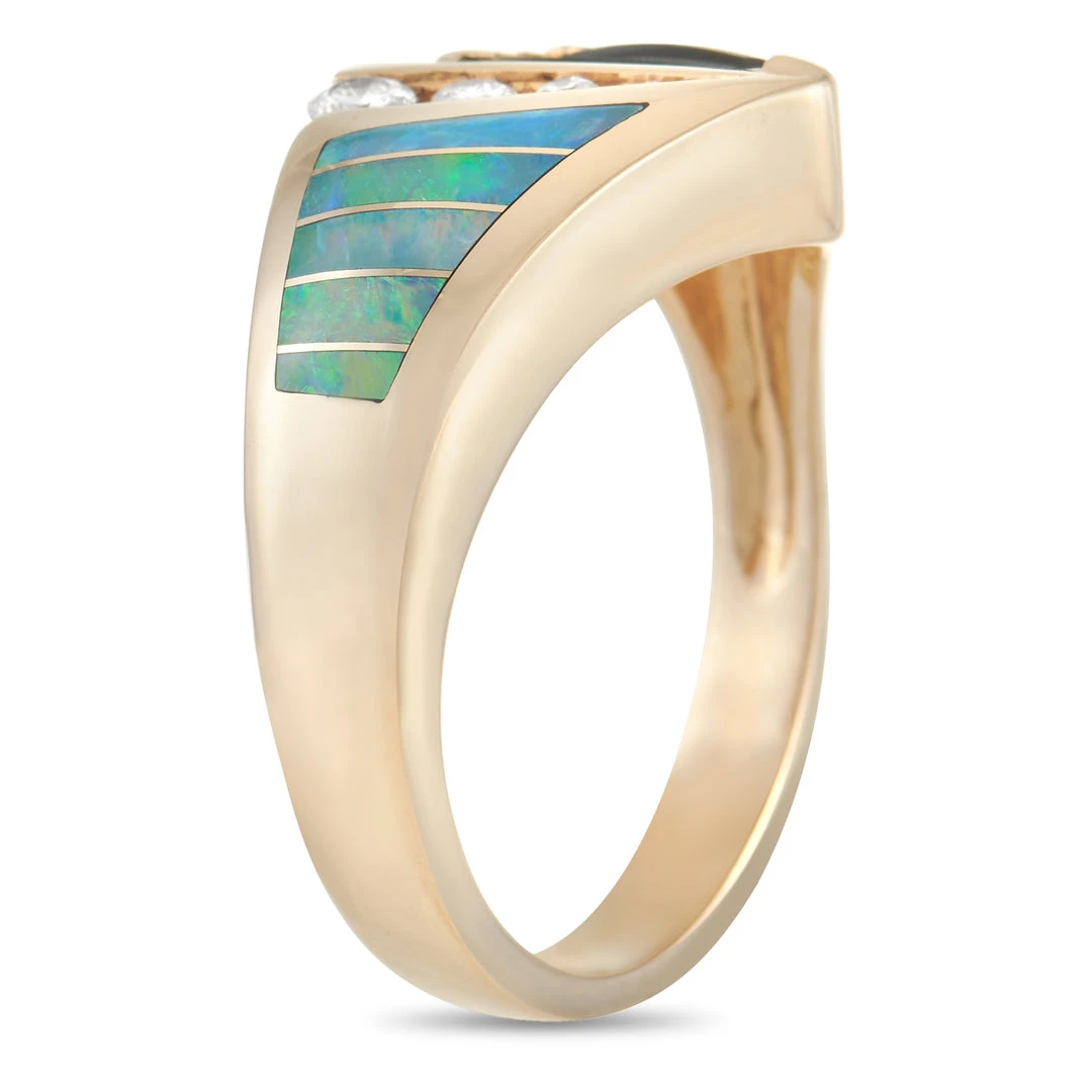 women Kabana 14K Yellow Gold Ring 0.15 ct Diamond, Tourmaline, and Inlaid Opal Ring 4 women Kabana 14K Yellow Gold Ring 0.15 ct Diamond, Tourmaline, and Inlaid Opal Ring - Image 2
