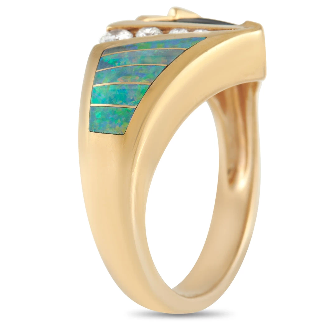 women Kabana 14K Yellow Gold 0.15 ct Diamond, Tourmaline, and Inlaid Opal Ring 4 women Kabana 14K Yellow Gold 0.15 ct Diamond, Tourmaline, and Inlaid Opal Ring - Image 2