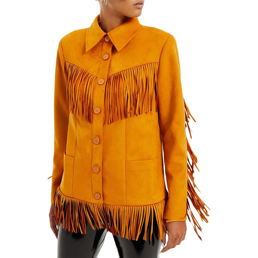 Danielle Bernstein Womens Faux Suede Fringe Jacket 4 Danielle Bernstein Womens Faux Suede Fringe Jacket - Image 2