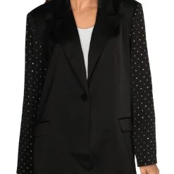 Danielle Bernstein Womens Satin Embellished One-Button Blazer