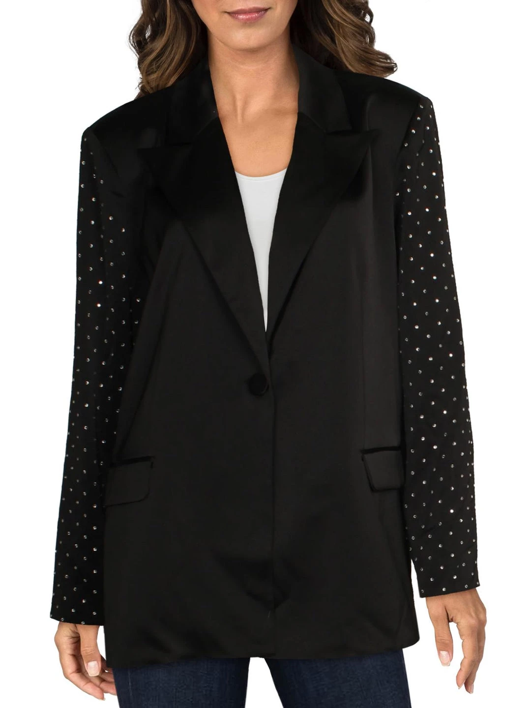 Danielle Bernstein Womens Satin Embellished One-Button Blazer 3 Danielle Bernstein Womens Satin Embellished One-Button Blazer