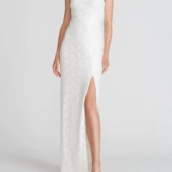 Theia women Natalia One Shoulder Gown in Ivory