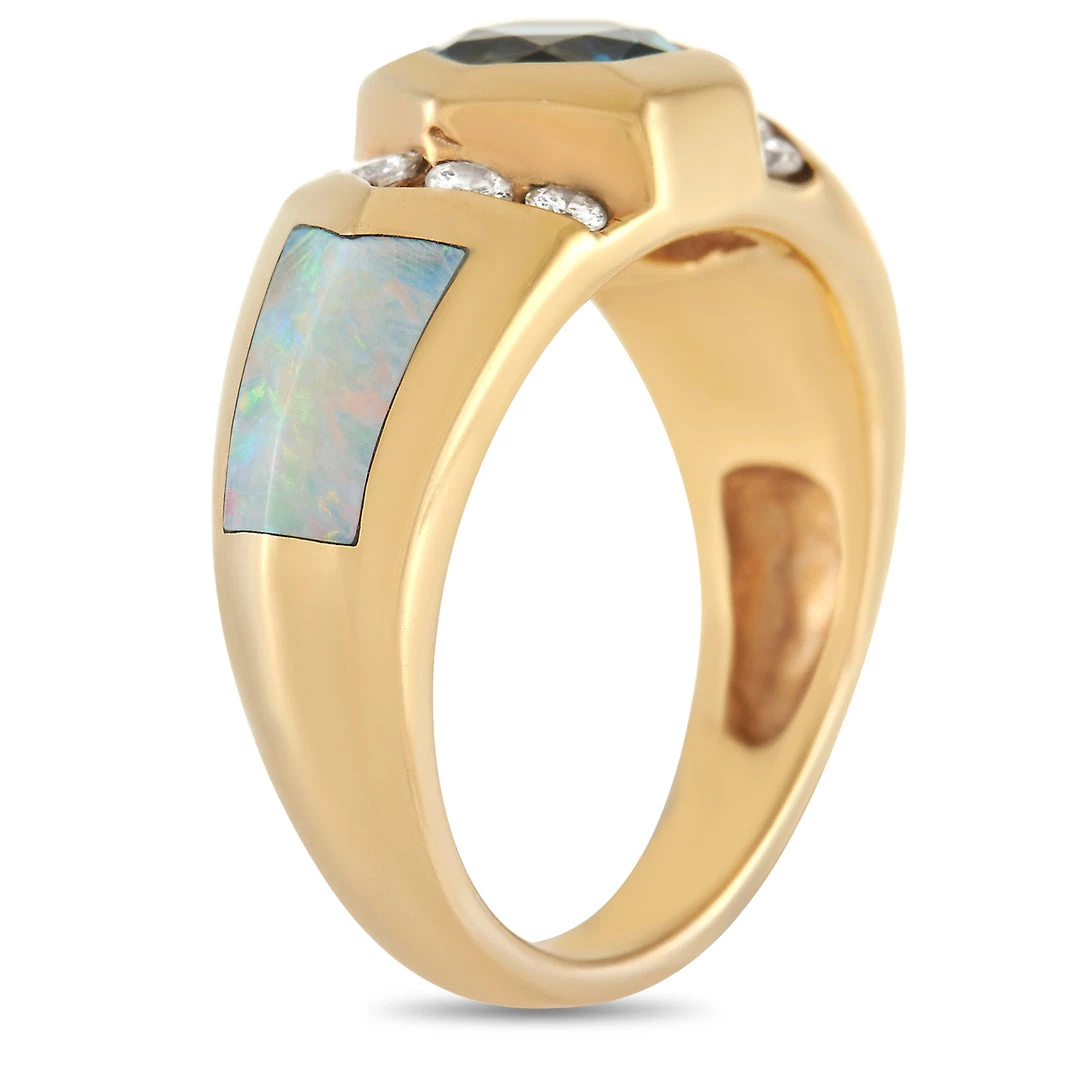 women Kabana 14K Yellow Gold 0.30 ct Diamond, Topaz, and Inlaid Opal Ring 4 women Kabana 14K Yellow Gold 0.30 ct Diamond, Topaz, and Inlaid Opal Ring - Image 2