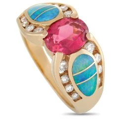 women Kabana 14K Yellow Gold 0.42 ct Diamond, Tourmaline and Inlaid Opal Ring