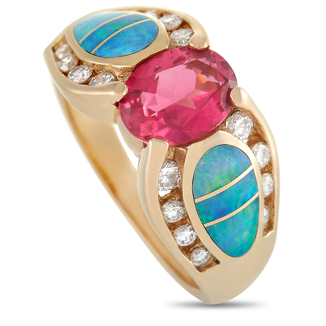 women Kabana 14K Yellow Gold 0.42 ct Diamond, Tourmaline and Inlaid Opal Ring 3 women Kabana 14K Yellow Gold 0.42 ct Diamond, Tourmaline and Inlaid Opal Ring
