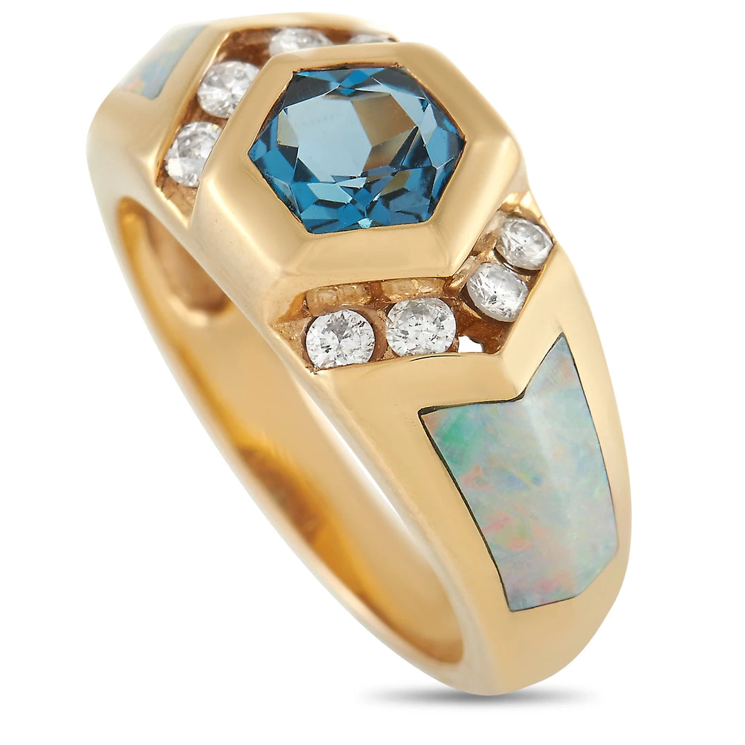 women Kabana 14K Yellow Gold 0.30 ct Diamond, Topaz, and Inlaid Opal Ring 3 women Kabana 14K Yellow Gold 0.30 ct Diamond, Topaz, and Inlaid Opal Ring