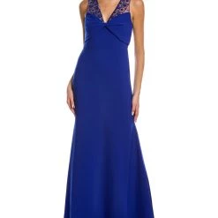 women Theia Alva Beaded Crepe Gown