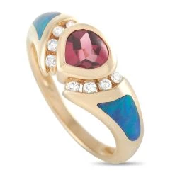 women Kabana 14K Yellow Gold 0.12 ct Diamond, Tourmaline, and Inlaid Opal Ring