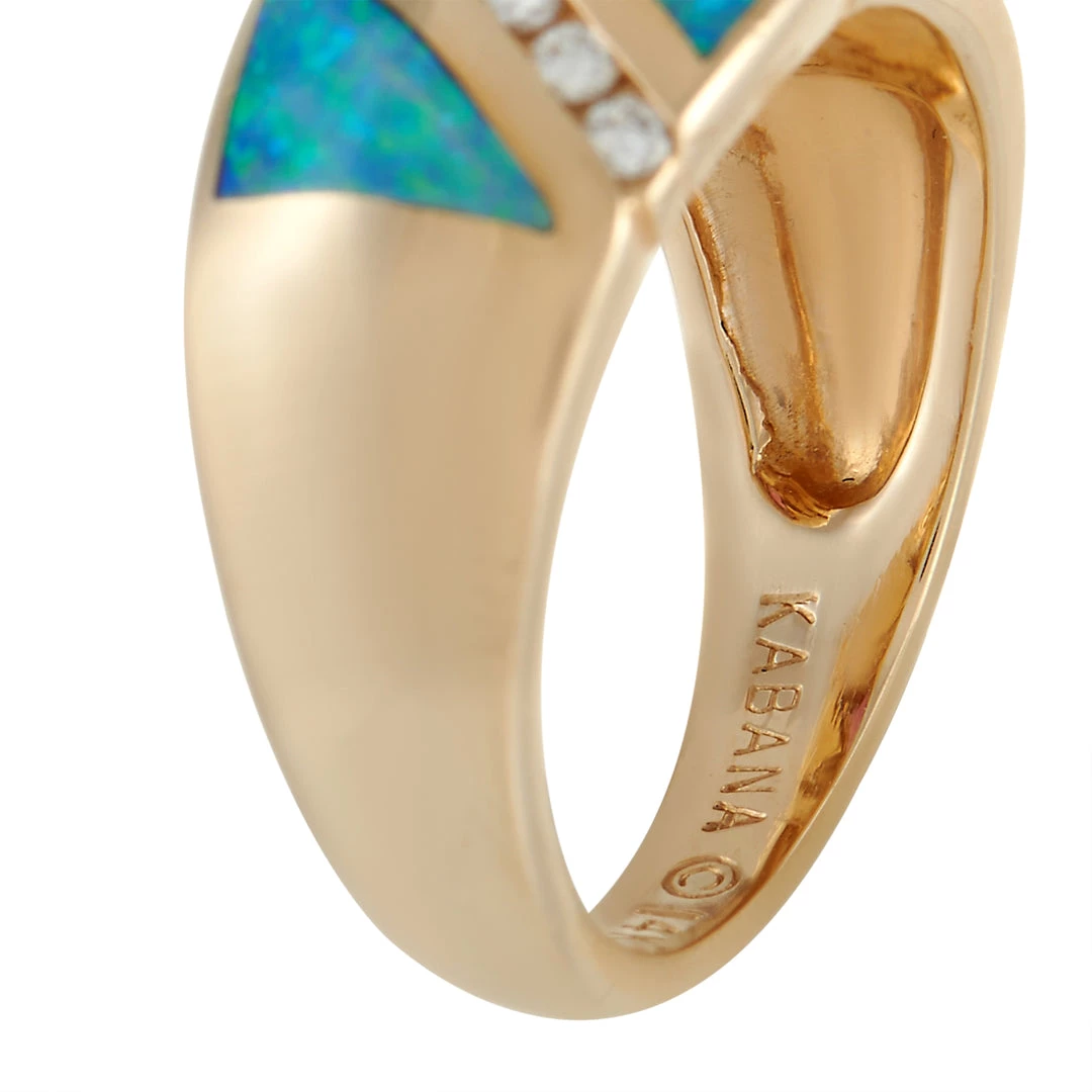 women Kabana 14K Yellow Gold 0.21 ct Diamond, Tourmaline and Inlaid Opal Ring 6 women Kabana 14K Yellow Gold 0.21 ct Diamond, Tourmaline and Inlaid Opal Ring - Image 4