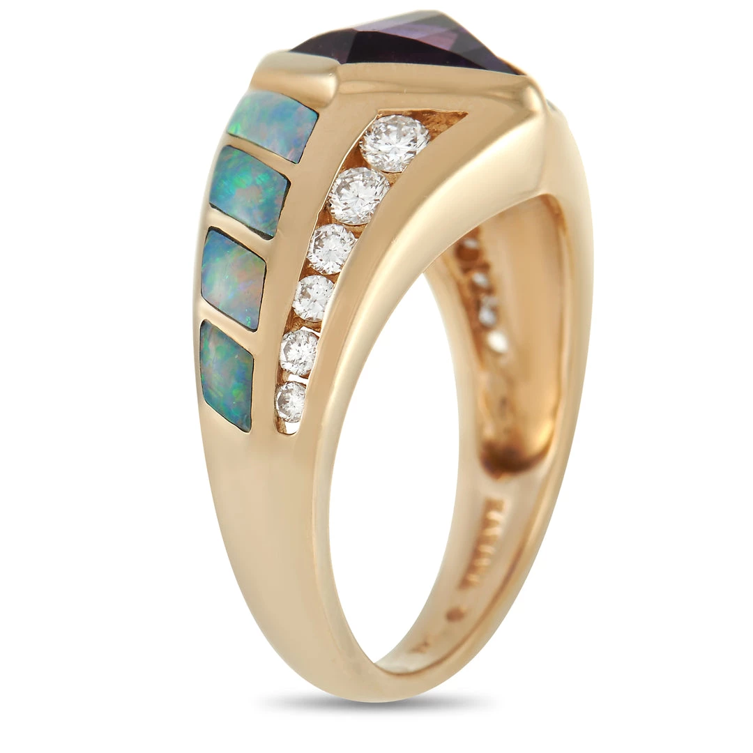 women Kabana 14K Yellow Gold 0.35 ct Diamond, Amethyst and Inlaid Opal Ring 4 women Kabana 14K Yellow Gold 0.35 ct Diamond, Amethyst and Inlaid Opal Ring - Image 2