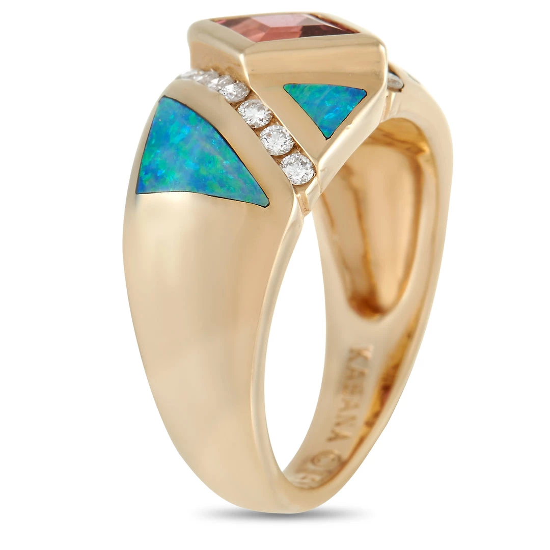 women Kabana 14K Yellow Gold 0.21 ct Diamond, Tourmaline and Inlaid Opal Ring 4 women Kabana 14K Yellow Gold 0.21 ct Diamond, Tourmaline and Inlaid Opal Ring - Image 2