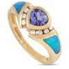 women Kabana 14K Yellow Gold 0.12 ct Diamond, Tanzanite, and Inlaid Opal Ring -Valextra Shop 31b10a8516e6486bad346188fdc32608 1080x