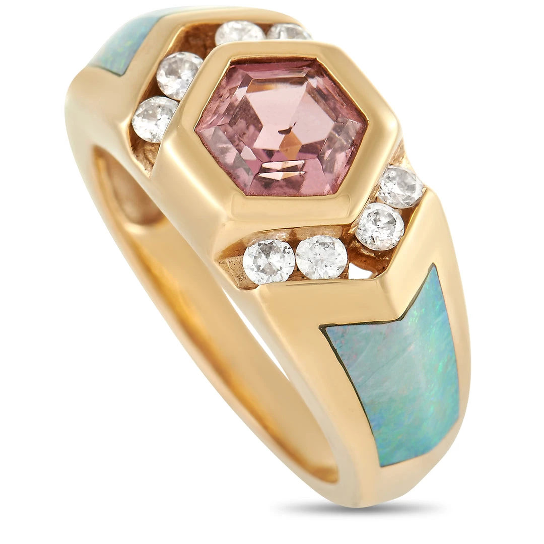 women Kabana 14K Yellow Gold 0.25 ct Diamond, Tourmaline and Inlaid Opal Ring 3 women Kabana 14K Yellow Gold 0.25 ct Diamond, Tourmaline and Inlaid Opal Ring