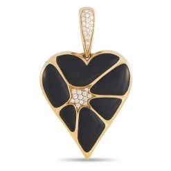 women Kabana 14K Yellow Gold 0.21 ct Diamond and Onyx Heart Pendant
