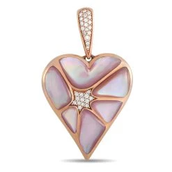 women Kabana 14K Rose Gold 0.25 ct Diamond and Mother of Pearl Heart Pendant
