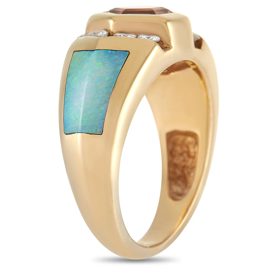 women Kabana 14K Yellow Gold 0.25 ct Diamond, Tourmaline and Inlaid Opal Ring 4 women Kabana 14K Yellow Gold 0.25 ct Diamond, Tourmaline and Inlaid Opal Ring - Image 2