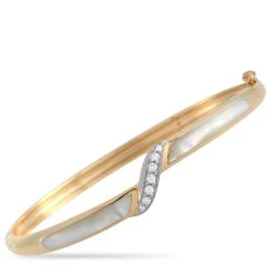 women Kabana 14K Yellow Gold 0.16 ct Diamond and Mother of Pearl Bangle Bracelet