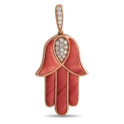 women Kabana 14K Rose Gold 0.33 ct Diamond and Spiny Hamsa Hand Pendant