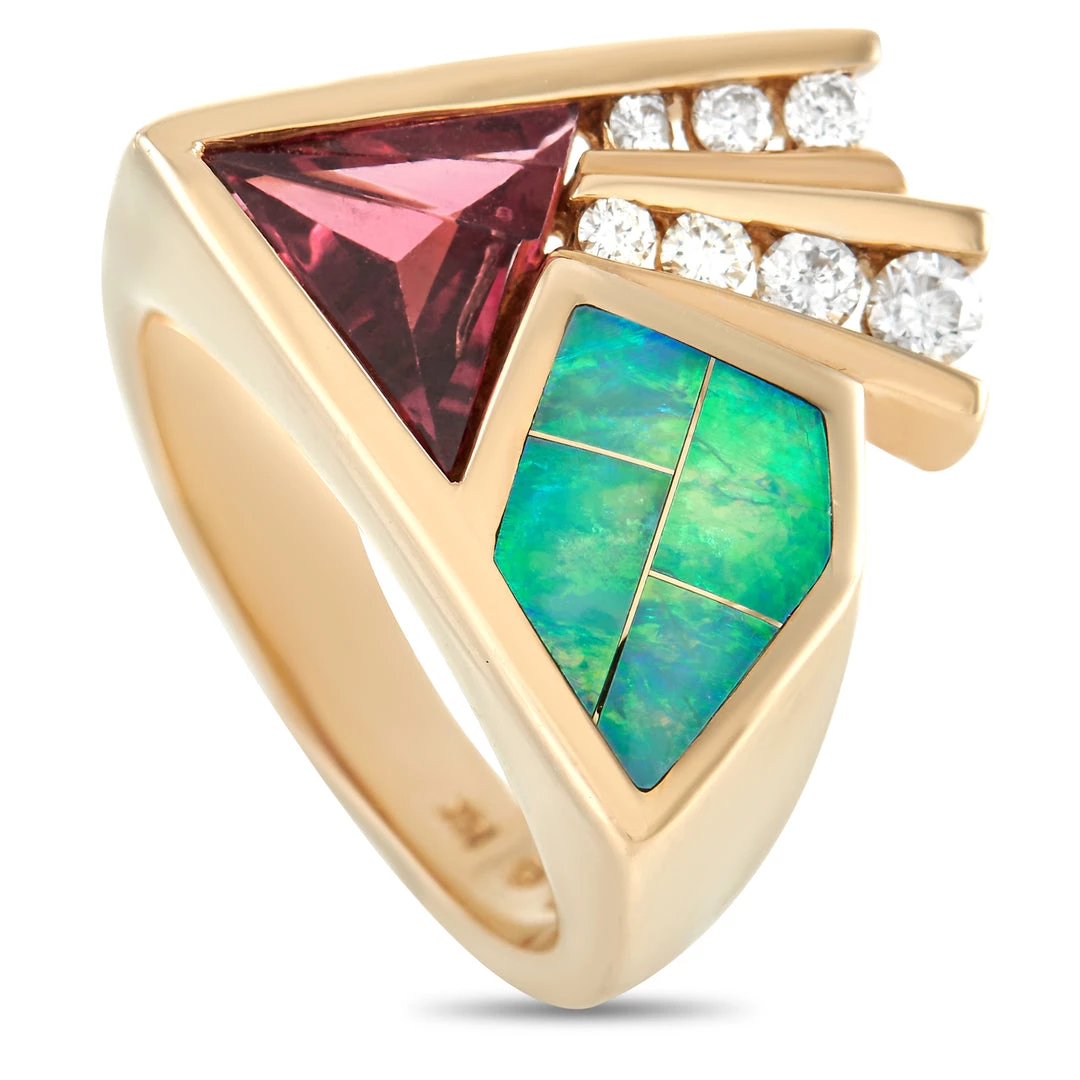 women Kabana 14K Yellow Gold 0.25 ct Diamond, Tourmaline, and Inlaid Opal Ring 3 women Kabana 14K Yellow Gold 0.25 ct Diamond, Tourmaline, and Inlaid Opal Ring