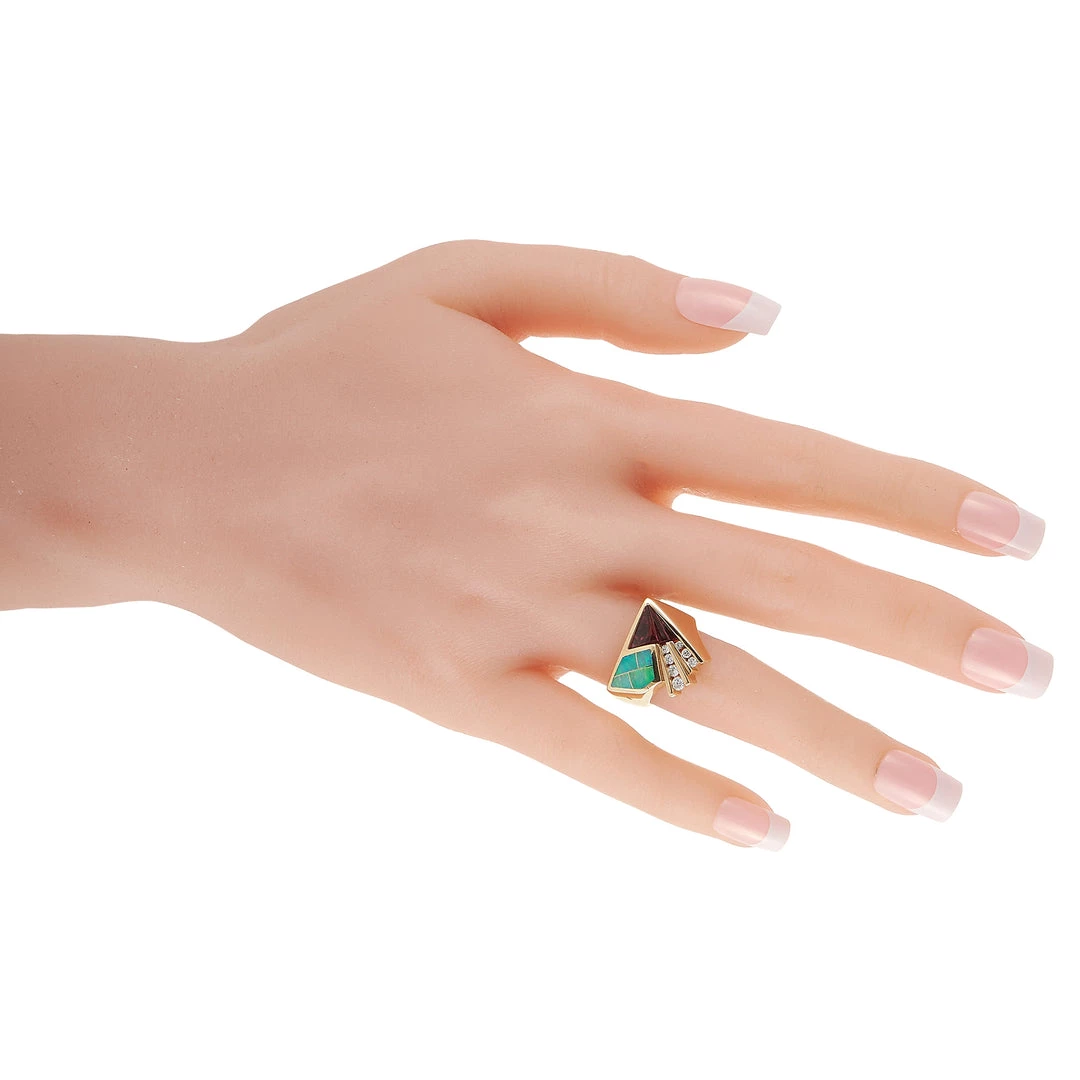 women Kabana 14K Yellow Gold 0.25 ct Diamond, Tourmaline, and Inlaid Opal Ring 5 women Kabana 14K Yellow Gold 0.25 ct Diamond, Tourmaline, and Inlaid Opal Ring - Image 3